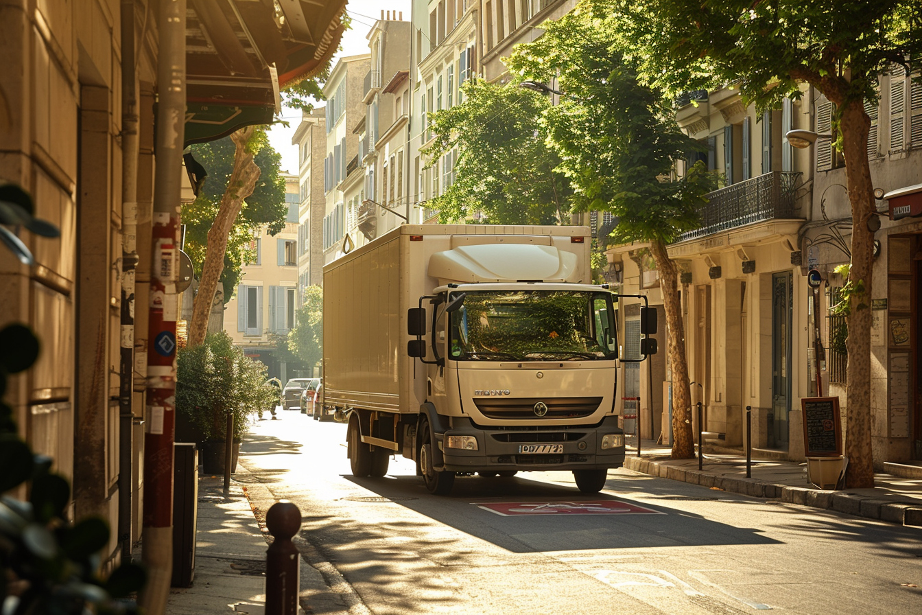Alt de l'image: "Camion de déménagement garé à Marseille avec une autorisation de stationnement spéciale pour déménageurs.